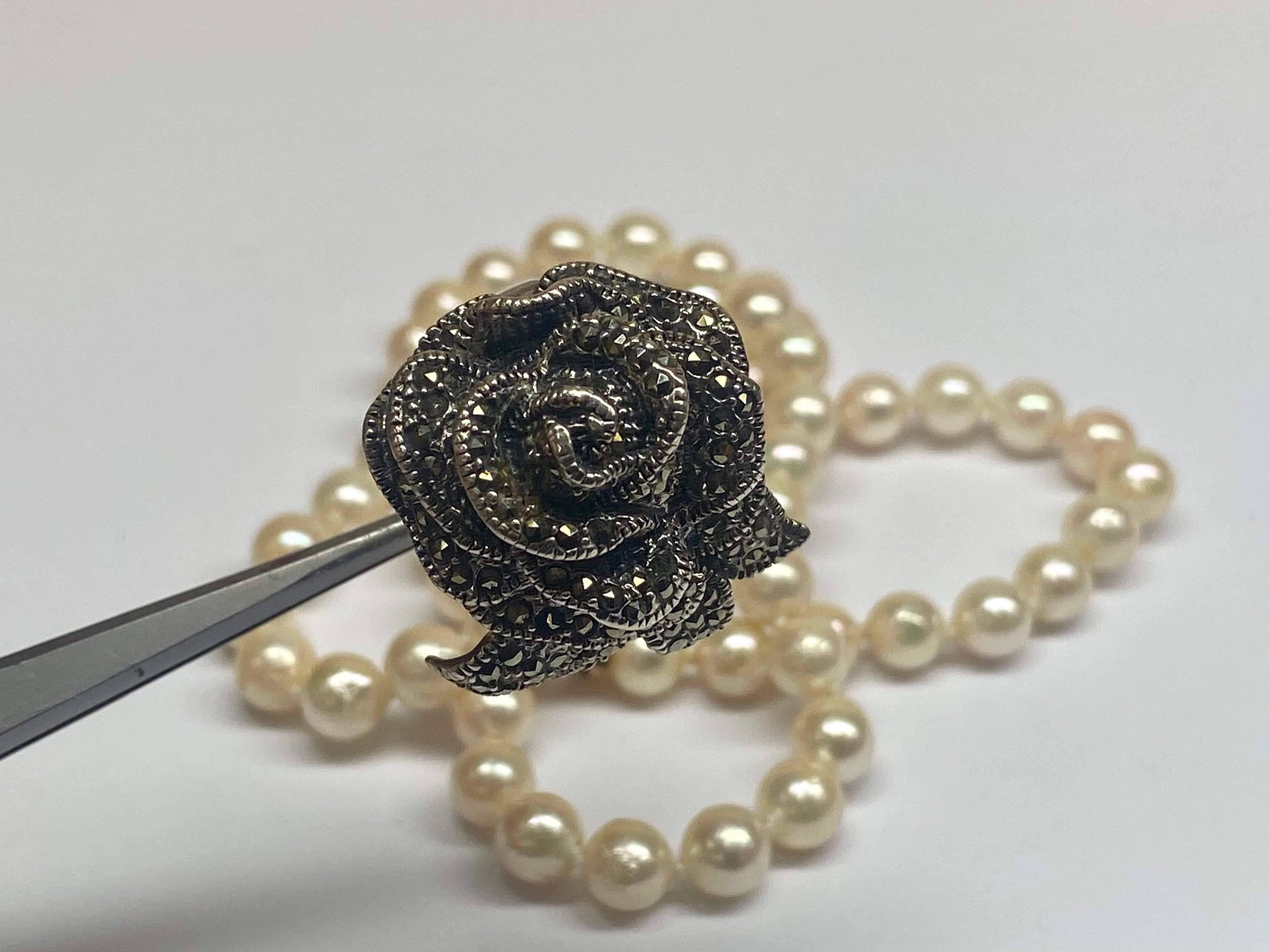 Vintage Large THAI 925 Sterling Silver and Marcasite 3D Rose
