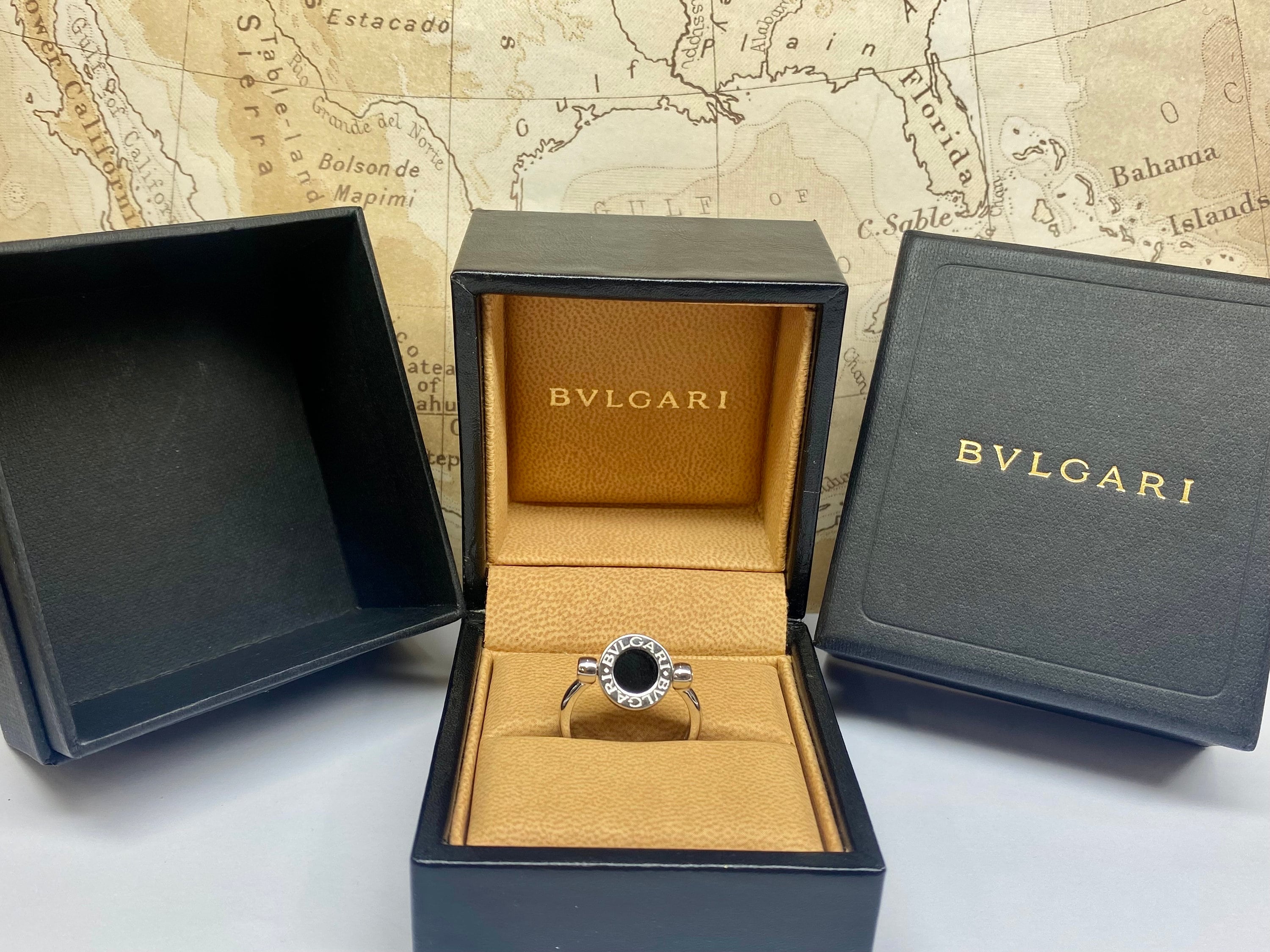BVLGARI 18K White Gold Pave Diamond and Black Onyx Rotating