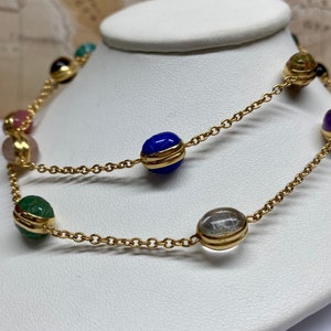 14K Yellow Gold Chain And Multi Color Stone Station 24" Necklace image 2