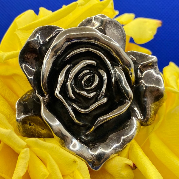 Vintage Large 925 Thailand Sterling Silver 3D  Rose Flower Brooch/Pendant!!