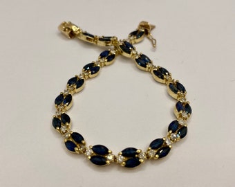 Solid  14K Yellow Gold  Diamond And  Natural Deep Blue  Sapphire Bracelet !!!!