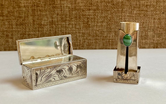 Art Deco 800 Silver Cosmetic Lipstick Holder and Mirror Case -  UK