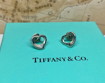 Tiffany & Co  925 Sterling Silver Elsa Peretti  Spain Open Heart Stud Earring Set!!