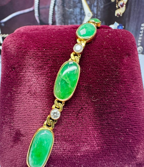 ヴィンテージ 18K ゴールド ジェイド＆ダイヤモンド リンク 