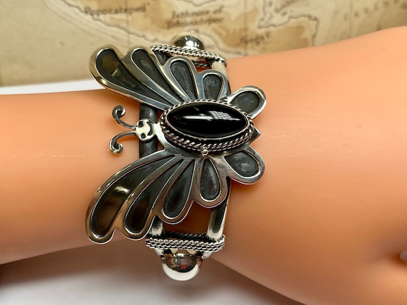 ヴィンテージ☆オニキス付き Silver925 シルバー バングル