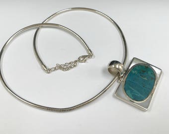 collier d’argent vintage avec turquoise et nacre de perle pendentif !!!!  Livraison gratuite des États-Unis!!!