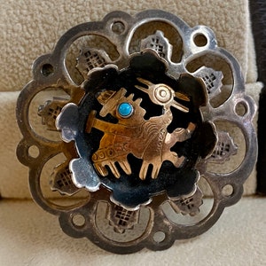 Vintage Peruvian 925 Sterling Silver And 18K Yellow Gold  Filled Bird Pendant/Brooch!!!!