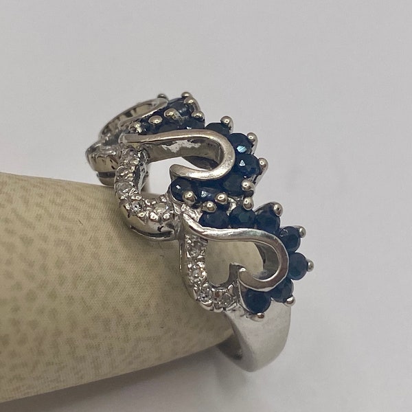 Beautiful Designer JCR John C Rinker 14K Solid White Gold Diamond And Blue Sapphire Statement Ring!!!!!