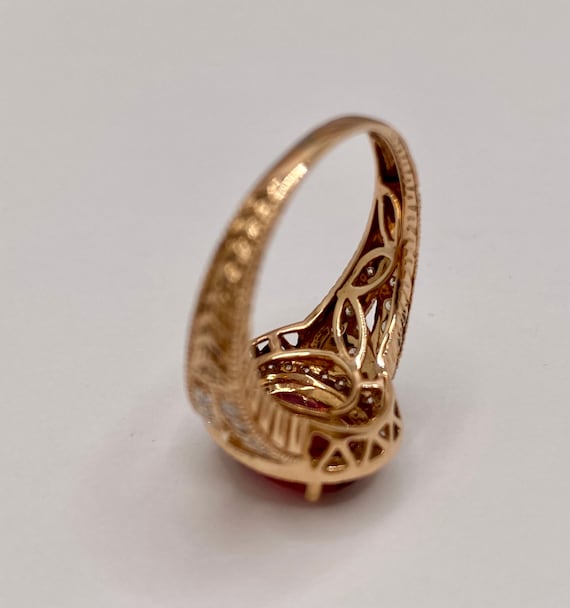 14K Rose Gold Ruby Diamond Halo Ring, Size 8.25 - image 9