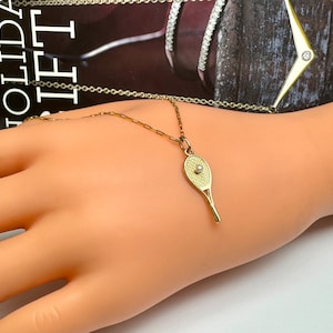 Vintage 14K Yellow Gold Tennis Racquet Pendant With Pearl Ball