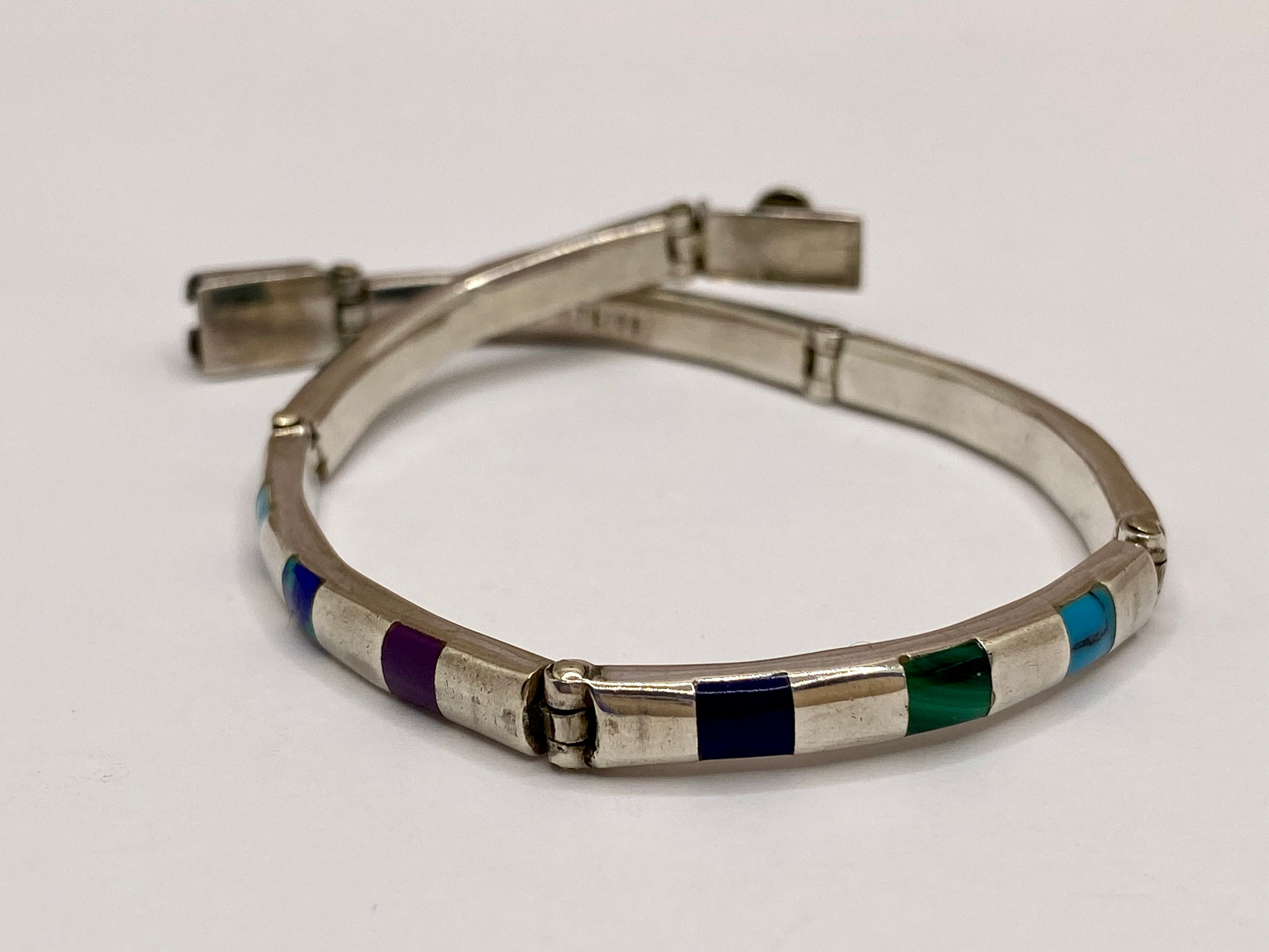 Vintage Mexico 950 Silver TR. 196 Inlay Multi Color Stone