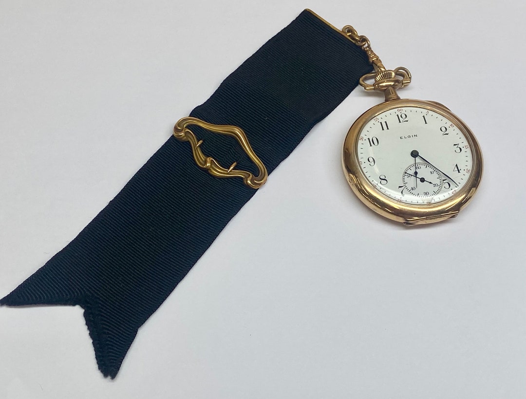 Antique Victorian 14k Yellow Gold and Black Ribbon Pocket