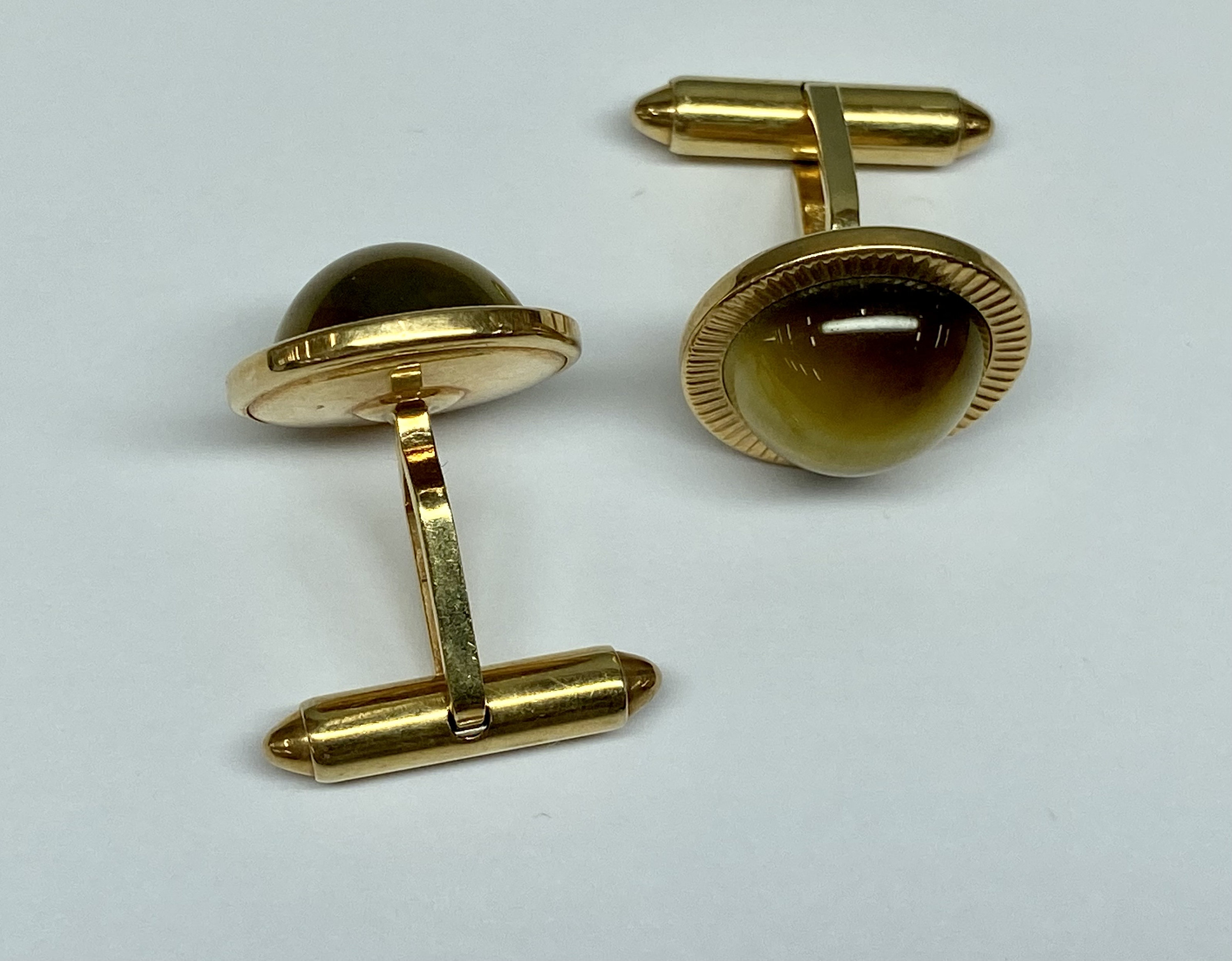 Boutons De Manchette Or Jaune 18k & œil De Tigre - Neufs Avec étiquettes, Style élégant
