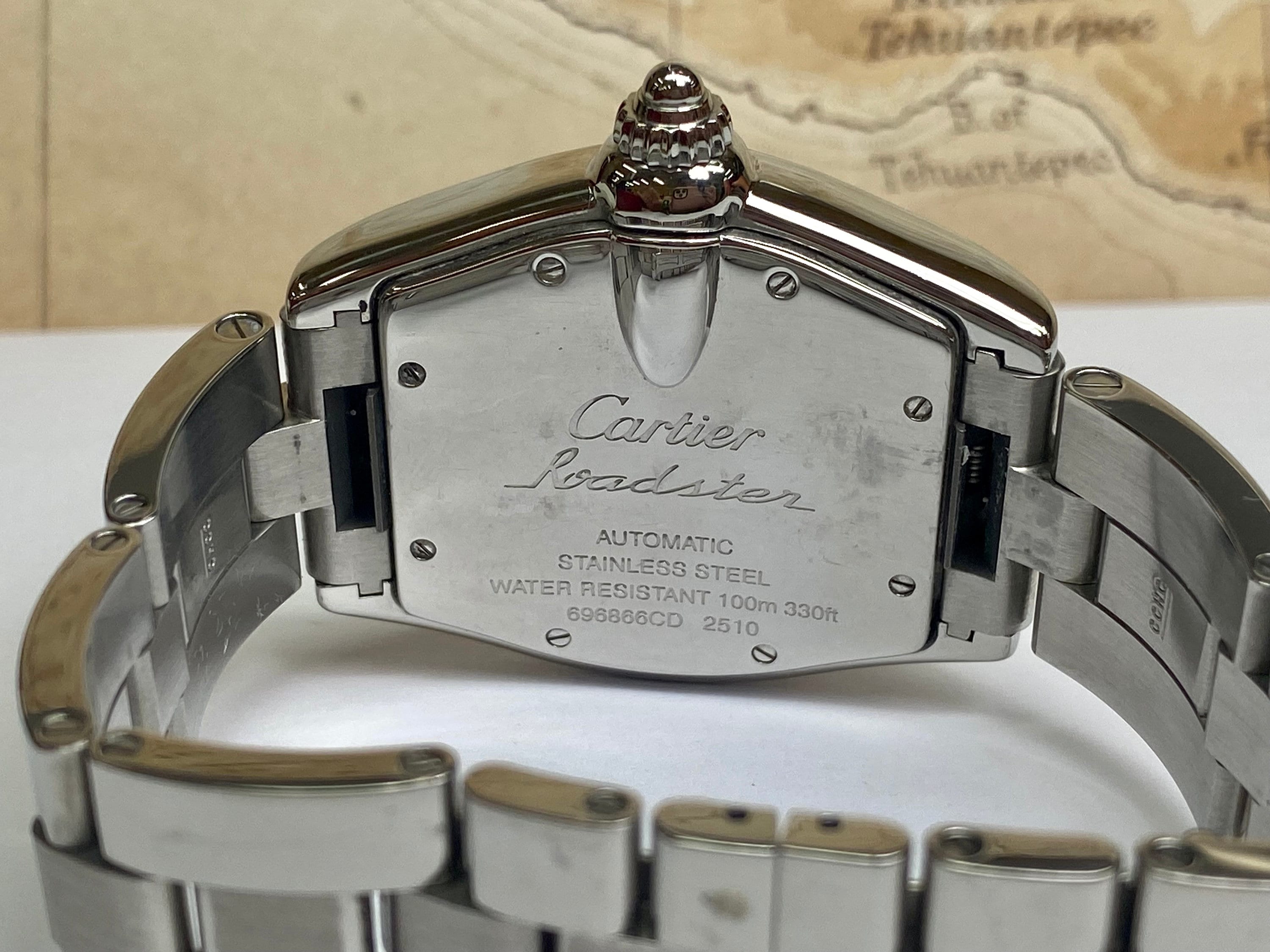 Cartier roadster automatic stainless cheap steel water resistant 100m 330ft