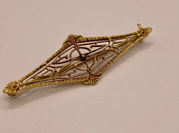 Antique Victorian 14K Yellow Gold Filigree Pin/Br… - image 3