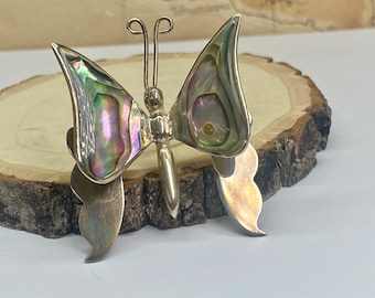 Vintage CII Mexico 925 Sterling Silver Abalone Shell 3D  Butterfly Brooch/Pin