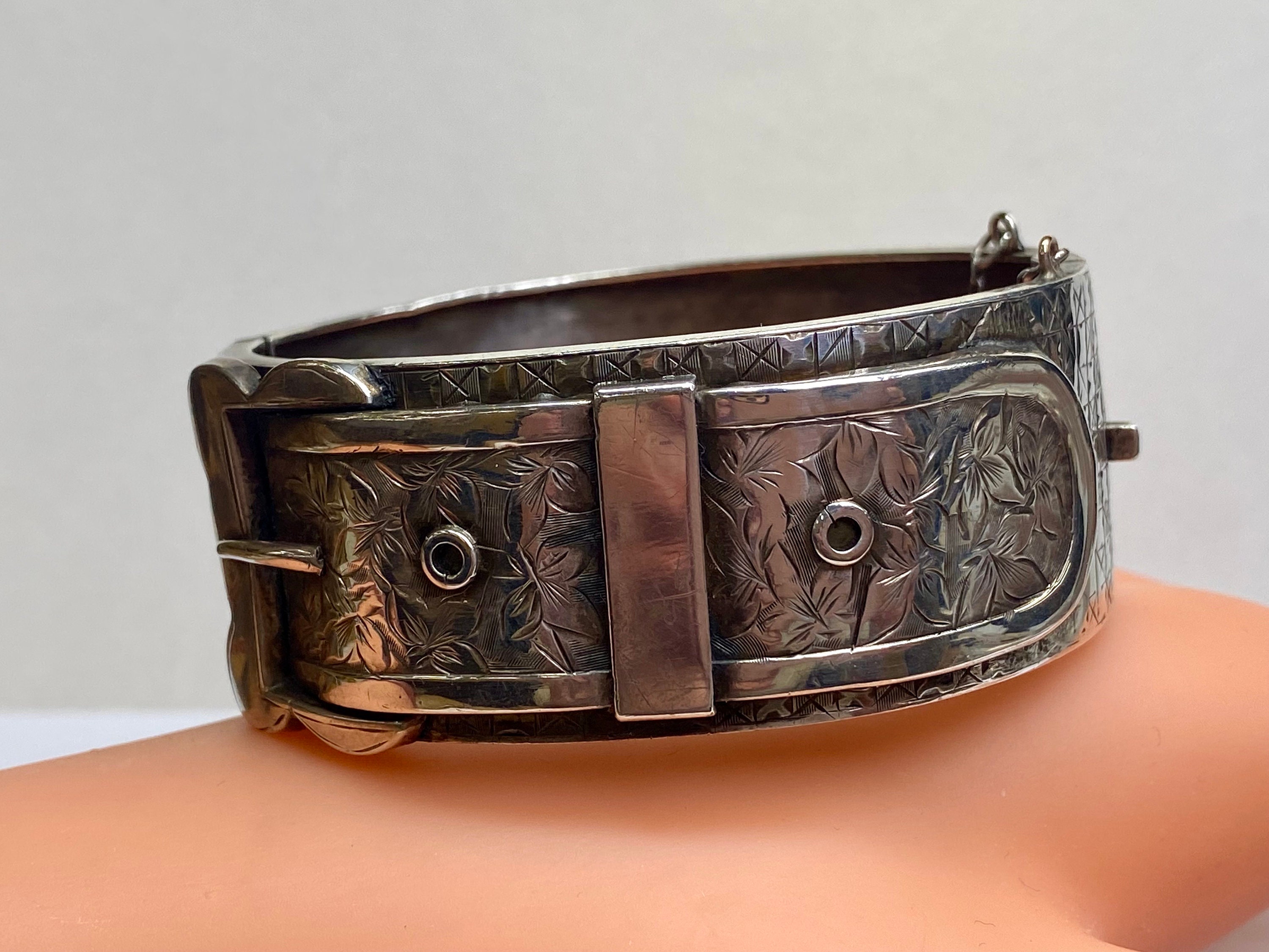 Victorian Sterling Silver Ivy Buckle Bangle Bracelet