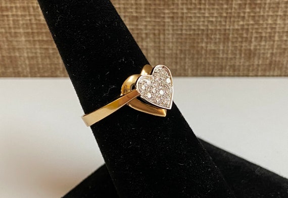 14K Yellow Solid Gold  Heart Diamond Ring!!!! - image 2