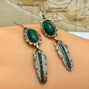 Vintage Sterling Silver Signed ES Turquoise Drop/Dangle Earring !!!
