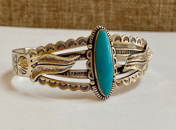 Important Vintage Navajo Turquoise Geometric Sterling Native American Jewelry Silver Bracelet Old Important Vintage Navajo Turquoise Geometric Sterling Native American Jewelry Silver Bracelet Old