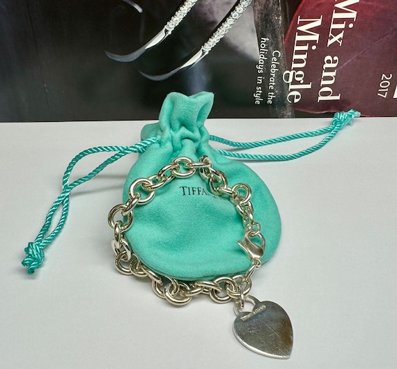 Tiffany & Co. 925 Solid Sterling Silver Round Link Chain Heart Tag