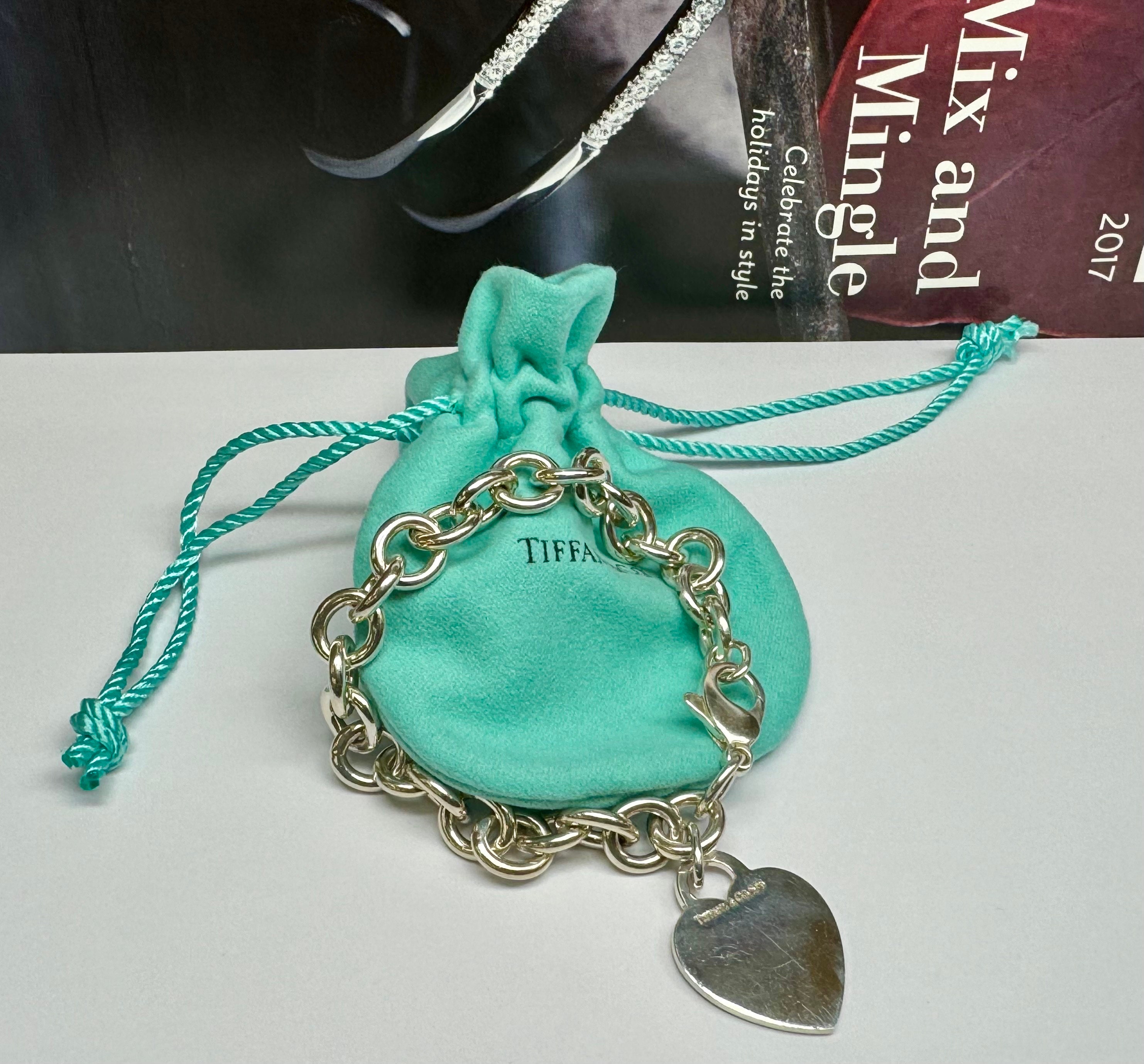 Tiffany & Co. 925 Solid Sterling Silver Round Link Chain Heart Tag