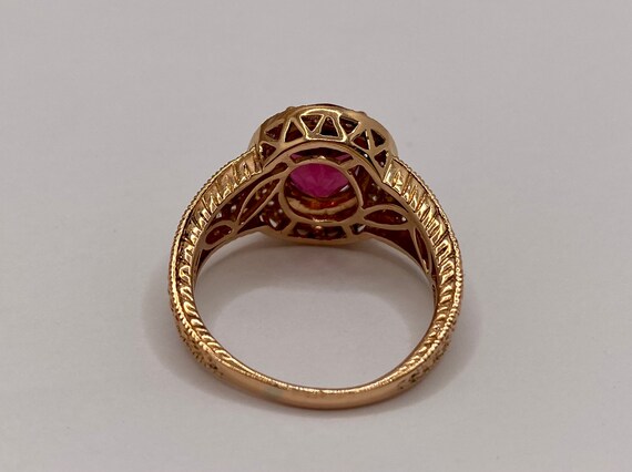 14K Rose Gold Ruby Diamond Halo Ring, Size 8.25 - image 7