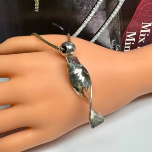 Vintage  CII MEXICO 925 Sterling Silver Hammered Twisted Modernist Pendant  Necklace!! Free US Shipping!!!