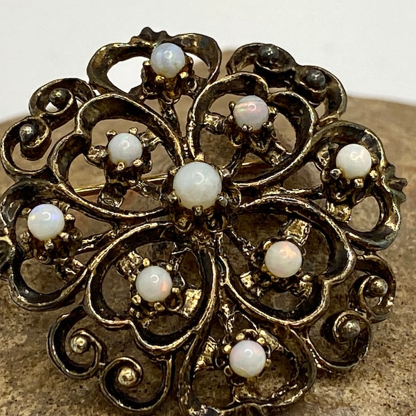 Antique Yellow Gold Filled And Opal Flower Motif  Brooch/Pin!!