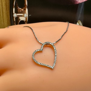 14K White Gold Diamond Open Heart Pendant Necklace - 18 Inch