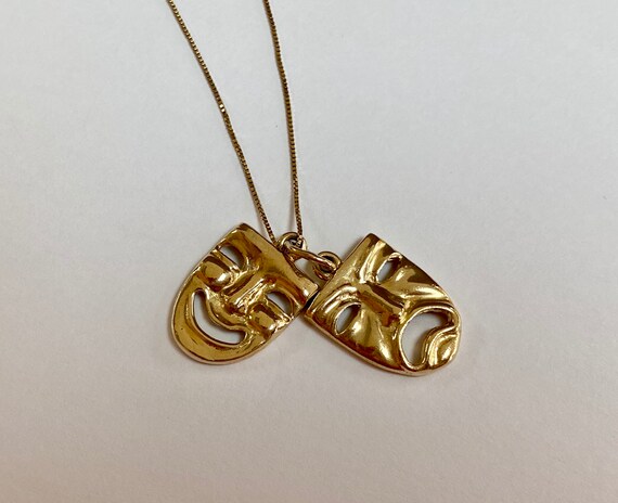 14k Solid Yellow Gold Comedy Tragedy Pendant/Charm