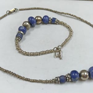 Vintage Handmade Bead Necklace And Bracelet Set With 950 Silver And Blue Lapis