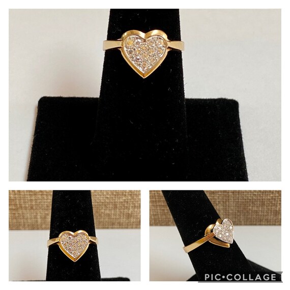 14K Yellow Solid Gold  Heart Diamond Ring!!!! - image 3