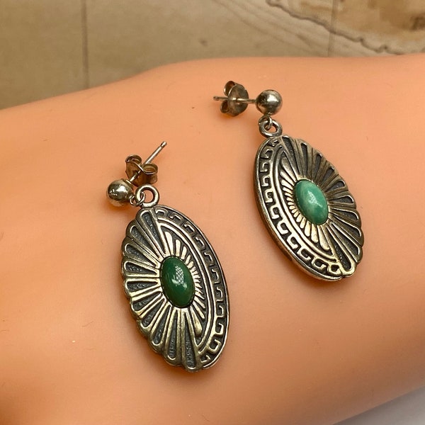 Vintage Carolyn Pollack Relios Green Turquoise 925 Sterling Silver Drop/Dangle Earring Set