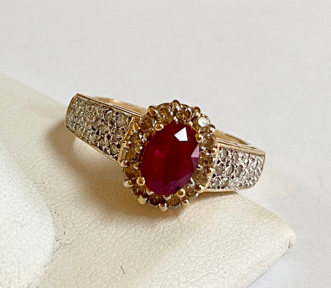 Beautiful 14K Yellow Solid Gold Ring With Ruby and Diamonds Size 7 - Etsy