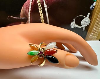 Schöne Vintage 14K Gelbgold und Multi Farbe Jade Frauen Statement Ring!!!