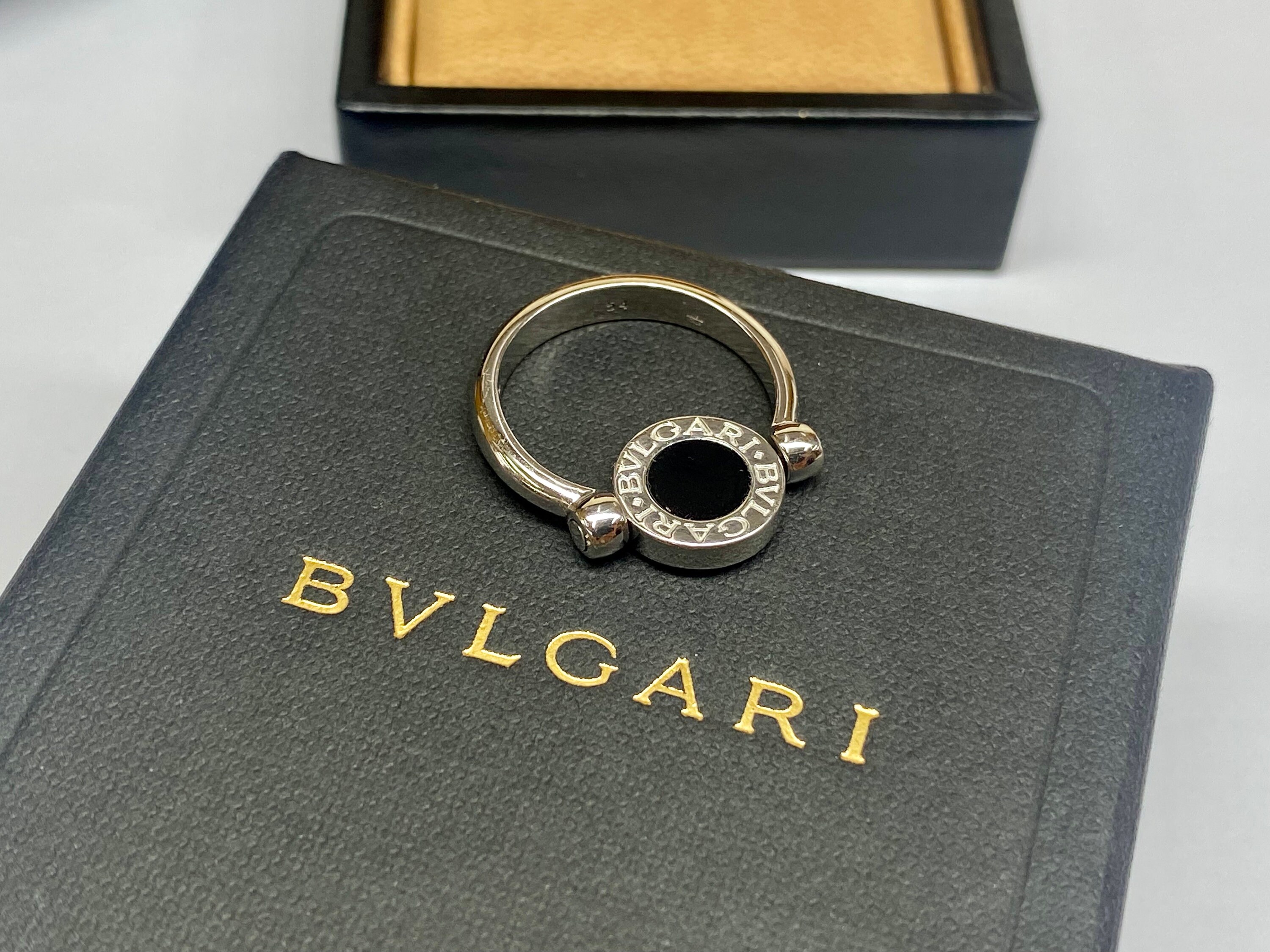 BVLGARI 18K White Gold Pave Diamond and Black Onyx Rotating Flip Engagement Ring Size 54 US 7 Etsy