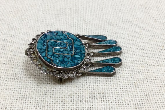 Ancienne Broche Pendentif Argent Et Turquoise - Vintage Mexico, Pièce Unique !