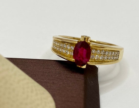 18K Solid Yellow Gold Diamond And Ruby Ring!!!! S… - image 2