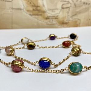 14K Yellow Gold Chain And Multi Color Stone Station 24" Necklace image 1