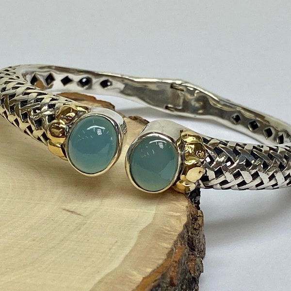 Samuel Benham BJC Opal  18K Yellow Gold And  925 Sterling Silver  Basket Weave Cuff Bracelet