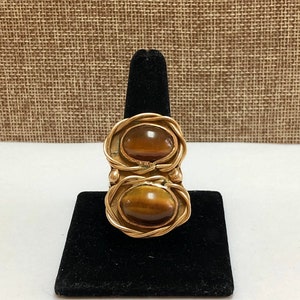 Vintage Handmade Double Tiger Eye Ring