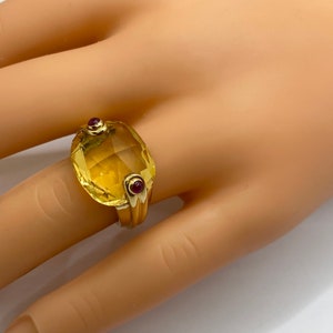 Vintage Italy ANTONINI 18K Yellow Gold  Large Citrine and Ruby Statement Ring !!