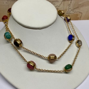 14K Yellow Gold Chain And Multi Color Stone Station 24" Necklace image 4