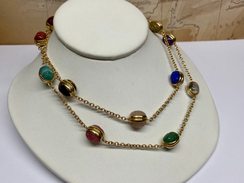14K Yellow Gold Chain And Multi Color Stone Station 24" Necklace image 4