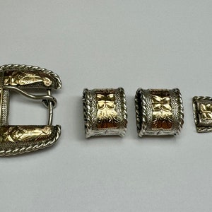 Vintage Sterling Silver & Yellow  Gold Overlay  Ranger Women&#39;s Belt Buckle Set