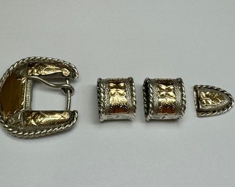 Vintage Sterling Silver & Yellow  Gold Overlay  Ranger Belt Buckle Set