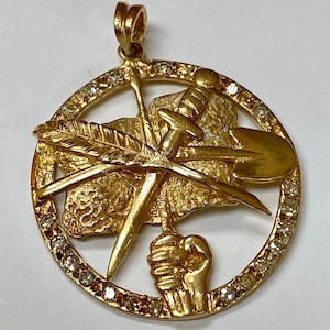 Sólido oro amarillo de 14 quilates y diamante ARF Dashnaktsutyun para hombre colgante !!!