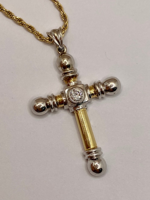 14K White  And Yellow Gold Two Tone Diamond Cross… - image 1