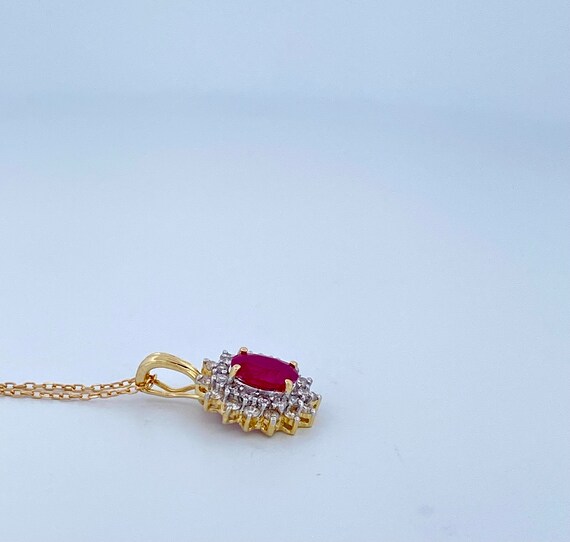 Elegant 14K Yellow Gold Ruby And diamond Pendant … - image 6